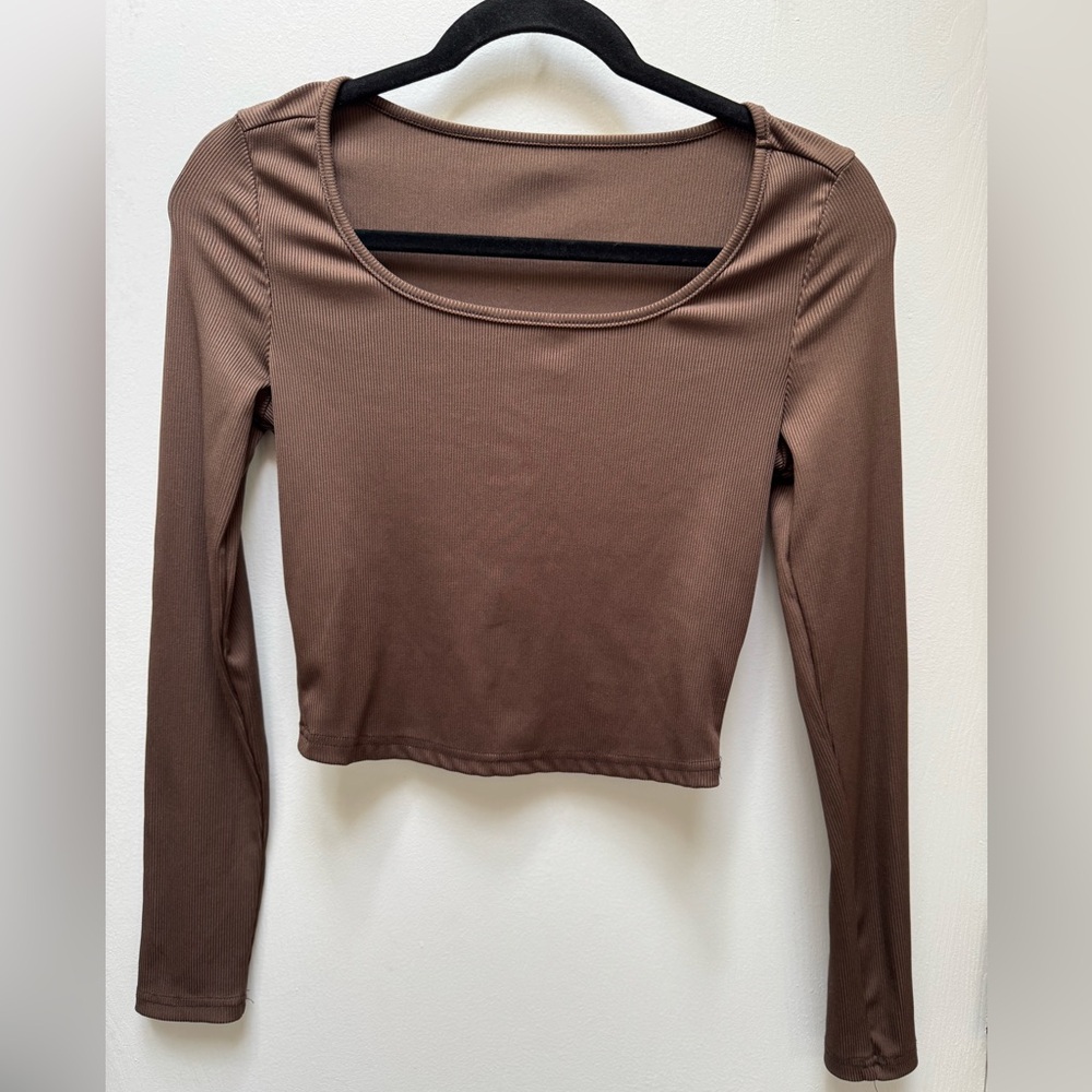 No Brand, Women’s, Juniors, Crop Top, Long Sleeve, Brown, Size S or M